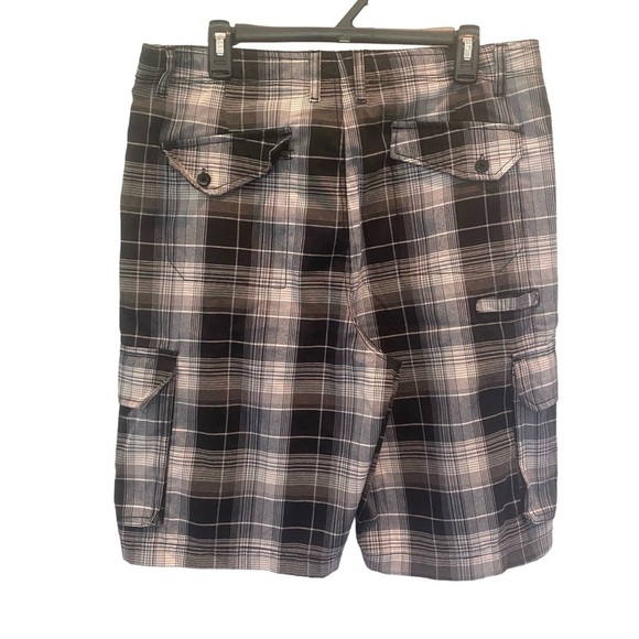 Silver Point men's size 34 plaid black white gray cargo shorts baggy pockets - Picture 4 of 6